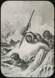 Image of Eskimo [Inuk] Harpooning a Seal, Drawing